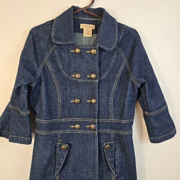 Vintage Paris Blues Denim Coat Women's S Double Breasted Bell Sleeve Y2K Boho - Picture 3 of 12